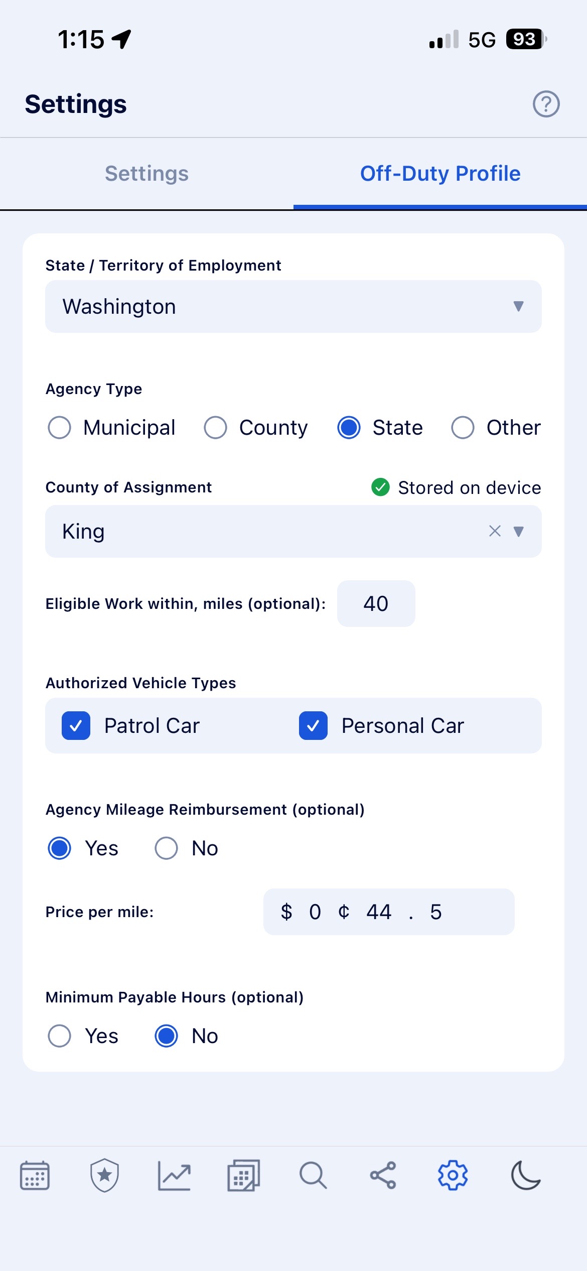 BlueShifts settings screenshot